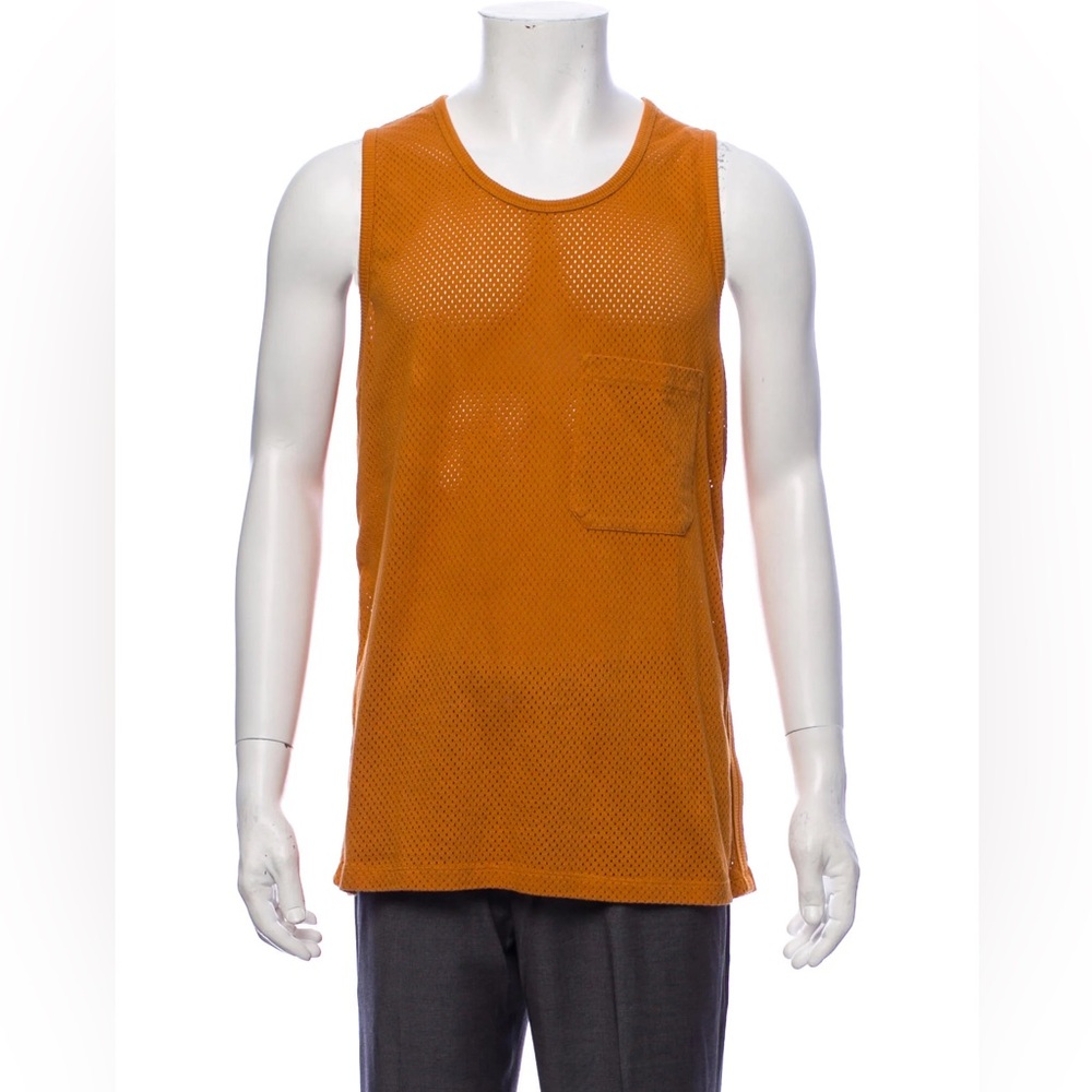 Lemaire x Sunspel mesh tank top with scoop neck and chest pkt MEDIUM